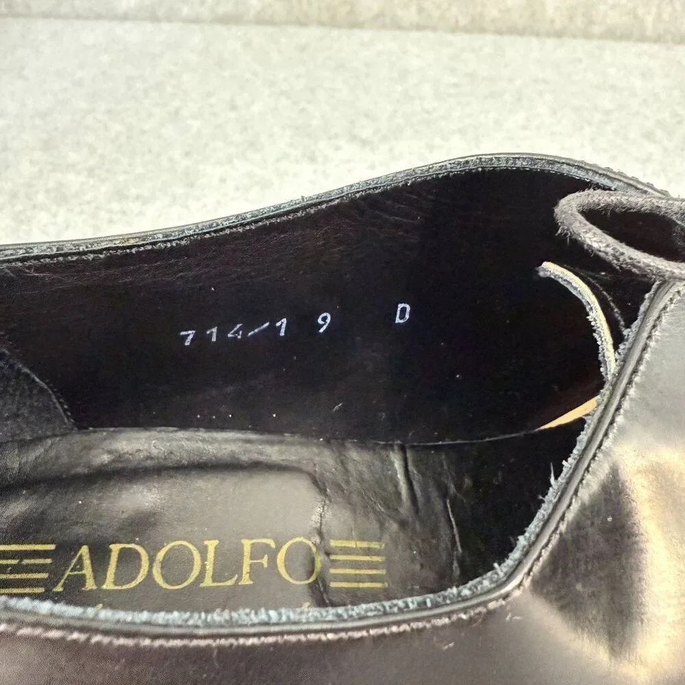 Adolfo Mens Size 9 Black Patent Leather Oxford Dress Shoes Lace‎ Up Office Round
